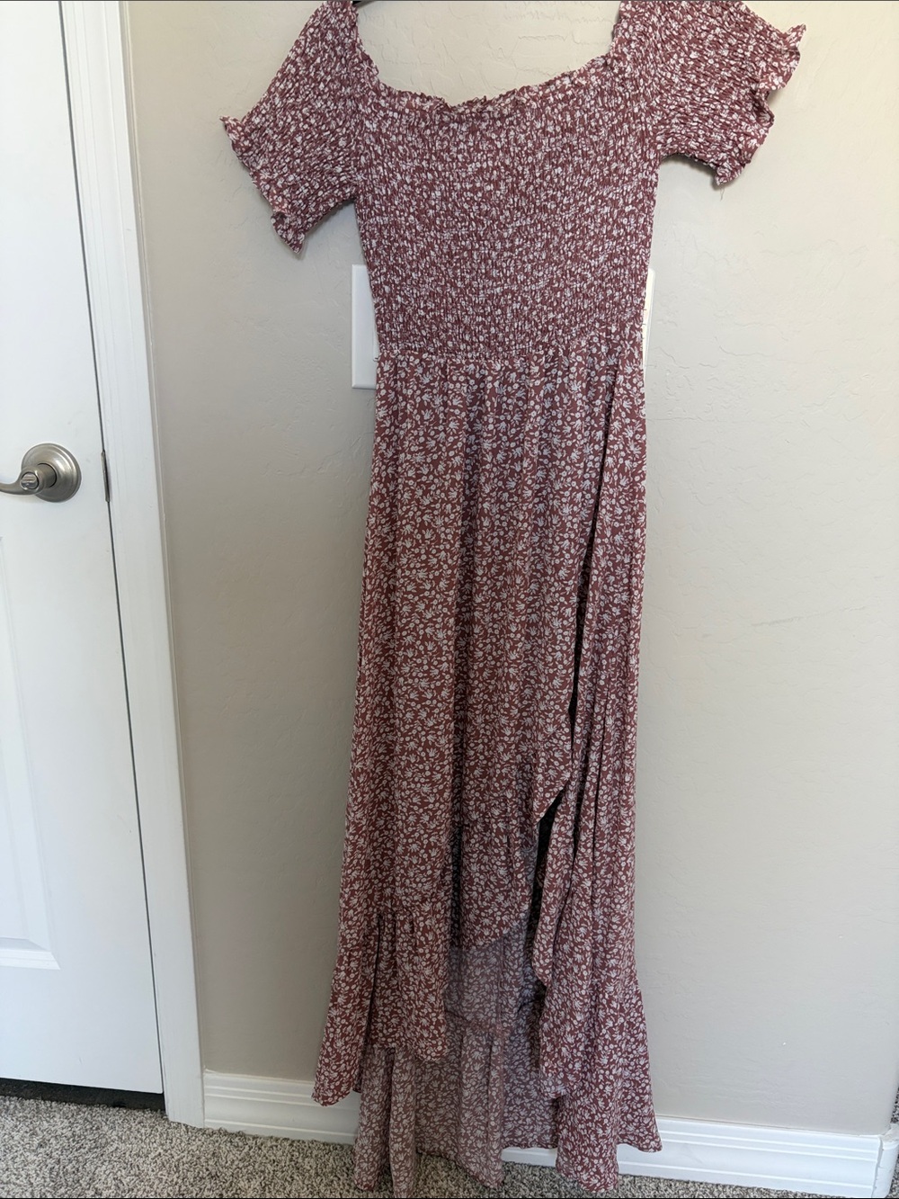 Blue Rain Dusty Rose and White Floral Smocked Dress